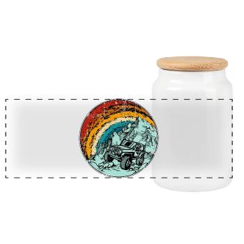 Jeep Trail Under Rainbow Peaks - Panoramic Cookie Jar with Wooden Lid - white - Front