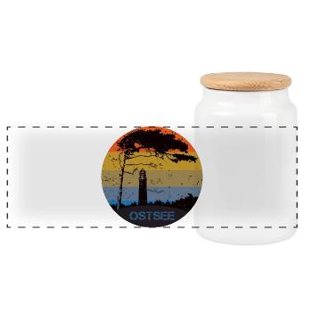Typisch Ostsee - Leuchtturm und Windflüchter - Panorama Keksdose mit Holzdeckel - Weiß - Vorne