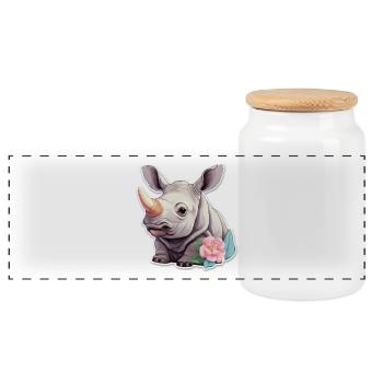 Niedliches Nashorn Mit Blumen Cute Shirt - Panorama Keksdose mit Holzdeckel - Weiß - Vorne