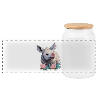 Mega Niedliches Nashorn Cute Kawaii Shirt - Panorama Keksdose mit Holzdeckel - Weiß - Vorne