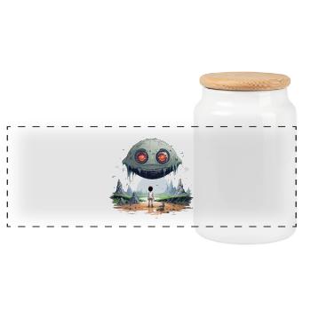 Außerirdischer Roboter Mit Großen Augen Shirt - Panorama Keksdose mit Holzdeckel - Weiß - Vorne