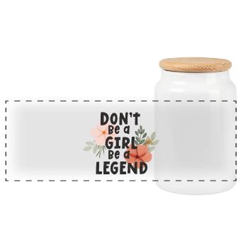 Don't Be a Girl, Be a Legend - Panoramic Cookie Jar with Wooden Lid - white - Front