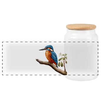 Kingfisher and Kingfisher design for bird lovers - Panoramic Cookie Jar with Wooden Lid - white - Front
