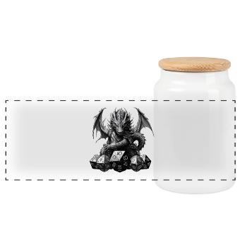 Schwarzer Fantasy Drache W20 RPG Shirt - Panorama Keksdose mit Holzdeckel - Weiß - Vorne