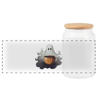 Un café géant avec un t-shirt d’Halloween fantôme - Boîte à biscuits avec couvercle en bois - blanc - Devant