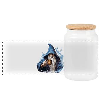 Fantasy Magier Mit Kaffee RPG Shirt - Panorama Keksdose mit Holzdeckel - Weiß - Vorne