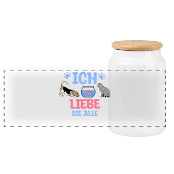 Haustiere Statement Hund Katze Maus Hase Fisch - Panorama Keksdose mit Holzdeckel - Weiß - Vorne