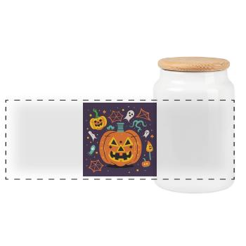 Pumpkin halloween monster - Panoramic Cookie Jar with Wooden Lid - white - Front