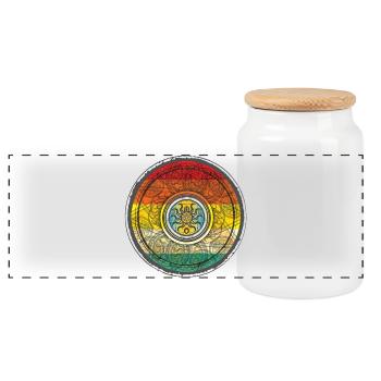 Kaleidoscopic Sun Pattern Context - Panoramic Cookie Jar with Wooden Lid - white - Front