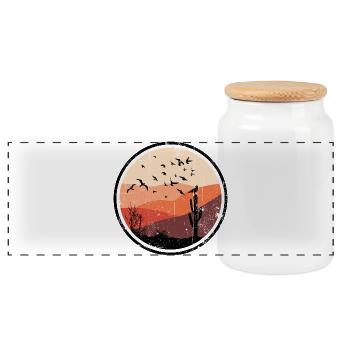 Desert Sunset Birds Silhouette - Panoramic Cookie Jar with Wooden Lid - white - Front