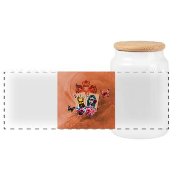Playing cards King of hearts and queen of swords - Panoramic Cookie Jar with Wooden Lid - white - Front