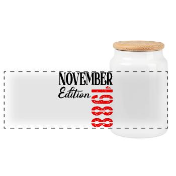 38 Jahre alt - 38. Geburtstag November Edition - Panorama Keksdose mit Holzdeckel - Weiß - Vorne