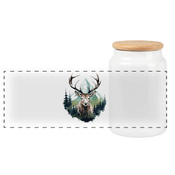 deer, roe deer, forest, mountain, trees, nature, winter - Panoramic Cookie Jar with Wooden Lid - white - Front