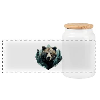 Bear, Forest, Nature, Mountain, Winter, Animal, Bears - Panoramic Cookie Jar with Wooden Lid - white - Front