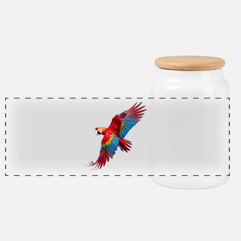 Splendeur des couleurs du perroquet ara volant perroquet - Boîte à biscuits avec couvercle en bois - blanc