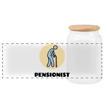 Pensioner Pension Statement Senior Retirement - Panoramic Cookie Jar with Wooden Lid - white - Front