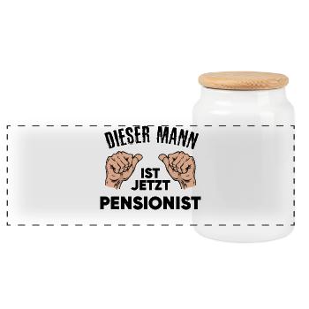 Ruhestand Statement Auszeit Senior Rente Abschied - Panorama Keksdose mit Holzdeckel - Weiß - Vorne