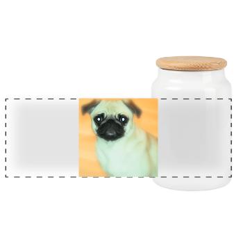 Carlin mignon avec de grands yeux - Boîte à biscuits avec couvercle en bois - blanc - Devant