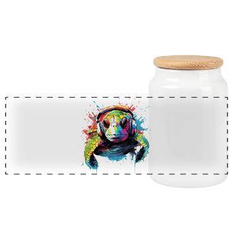 Turtle with headphones Turtles Animals - Panoramic Cookie Jar with Wooden Lid - white - Front