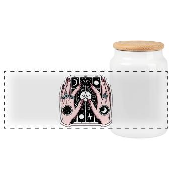 Tarot-Hand - Panorama Keksdose mit Holzdeckel - Weiß - Vorne