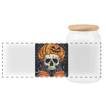 Halloween Skeleton Pumpkin - Panoramic Cookie Jar with Wooden Lid - white - Front