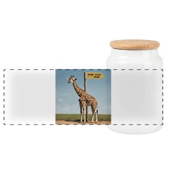 Giraffe Meme ''Mind your Head'' - Printflow - Panoramic Cookie Jar with Wooden Lid - white - Front