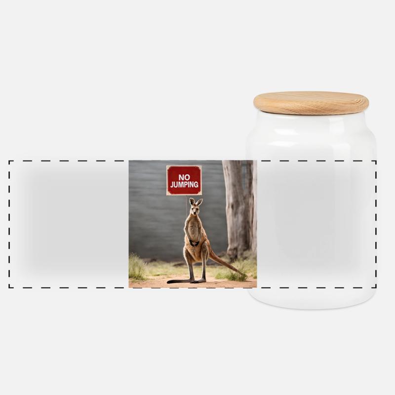 NoJumping - Kangaroo MEME - Panorama Keksdose mit Holzdeckel - Weiß