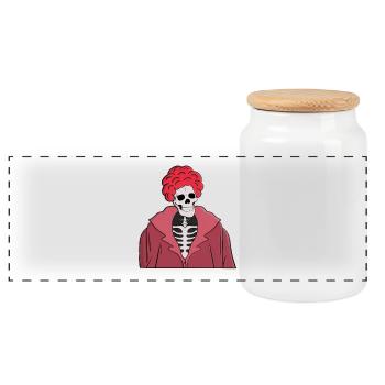 Stylish skull - Panoramic Cookie Jar with Wooden Lid - white - Front