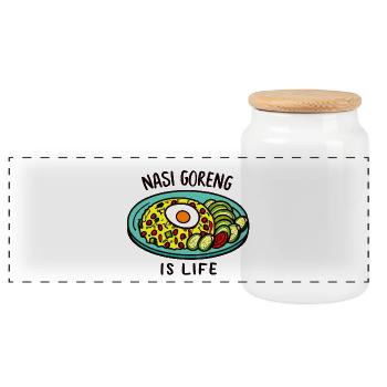 Nasi goreng is life! - Panoramic Cookie Jar with Wooden Lid - white - Front