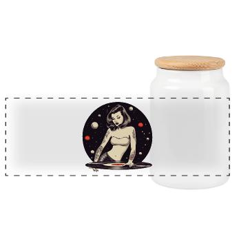 Cosmique Tatoué DJ Girl Design - Boîte à biscuits avec couvercle en bois - blanc - Devant