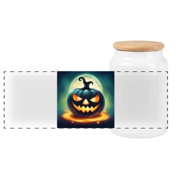 Halloween Pumpkin - Printflow - Panoramic Cookie Jar with Wooden Lid - white - Front