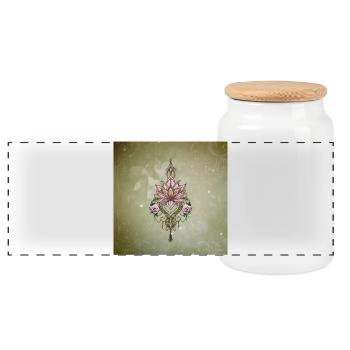 Symbole de fleur de lotus fantaisie art ligne flore - Boîte à biscuits avec couvercle en bois - blanc - Devant