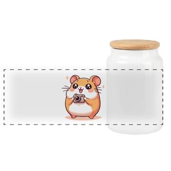 Appareil photo Hamster - Boîte à biscuits avec couvercle en bois - blanc - Devant