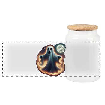 Halloween Ghost - Printflow - Panorama Keksdose mit Holzdeckel - Weiß - Vorne