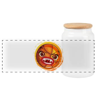 HALLOWEEN COSTUMES - BASKETBALL SPORTS - MONSTERS - Panoramic Cookie Jar with Wooden Lid - white - Front
