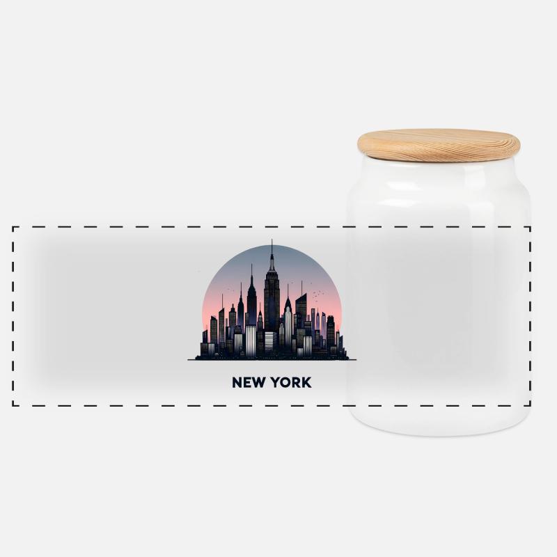 New York - Panoramic Cookie Jar with Wooden Lid - white