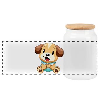 Adorable Puppy Cartoon Design - Panoramic Cookie Jar with Wooden Lid - white - Front