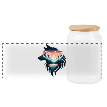 Wolf Form - Panoramic Cookie Jar with Wooden Lid - white - Front