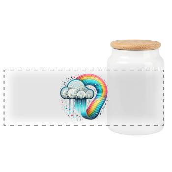 Rainbow Cloud - Panoramic Cookie Jar with Wooden Lid - white - Front