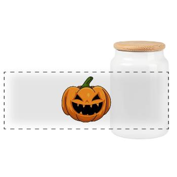 Kürbis Halloween - Panorama Keksdose mit Holzdeckel - Weiß - Vorne