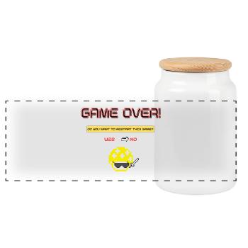 Pixel Art 8 Bit Retro Game Over - Panorama Keksdose mit Holzdeckel - Weiß - Vorne