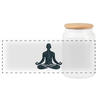 Meditative Pose - Panorama Keksdose mit Holzdeckel - Weiß - Vorne