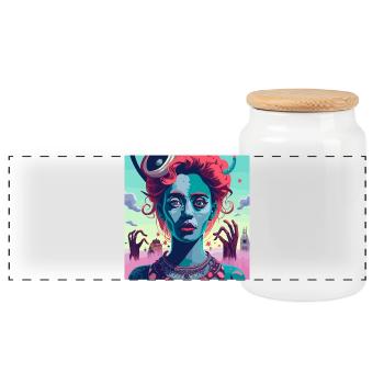 Blaue Sirene der PopArt Vision - Panorama Keksdose mit Holzdeckel - Weiß - Vorne