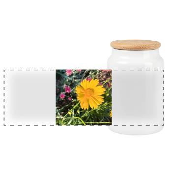 Sonnenstrahl Gelb Blüte / Mädchenauge - Panorama Keksdose mit Holzdeckel - Weiß - Vorne