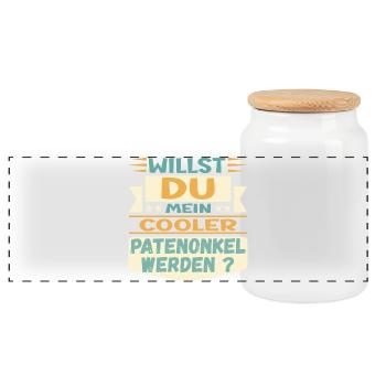 PATENONKEL WERDEN - ONKEL TAUFE PATE - Panorama Keksdose mit Holzdeckel - Weiß - Vorne