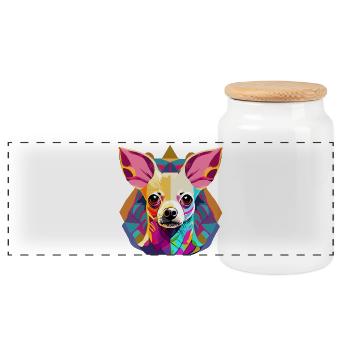 Farbenfrohe Chihuahua Illustration - Panorama Keksdose mit Holzdeckel - Weiß - Vorne