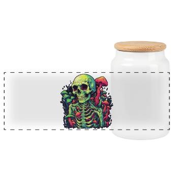 Horror Pilz Skelett - Happy Halloween - Panorama Keksdose mit Holzdeckel - Weiß - Vorne