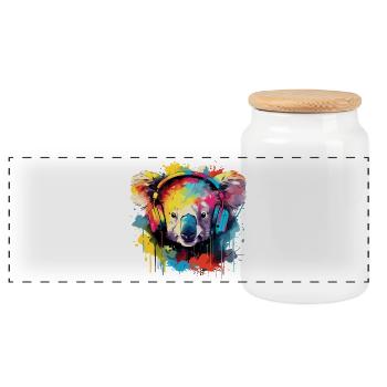 Koala mit Kopfhörer Musik Koala Bär - Panorama Keksdose mit Holzdeckel - Weiß - Vorne