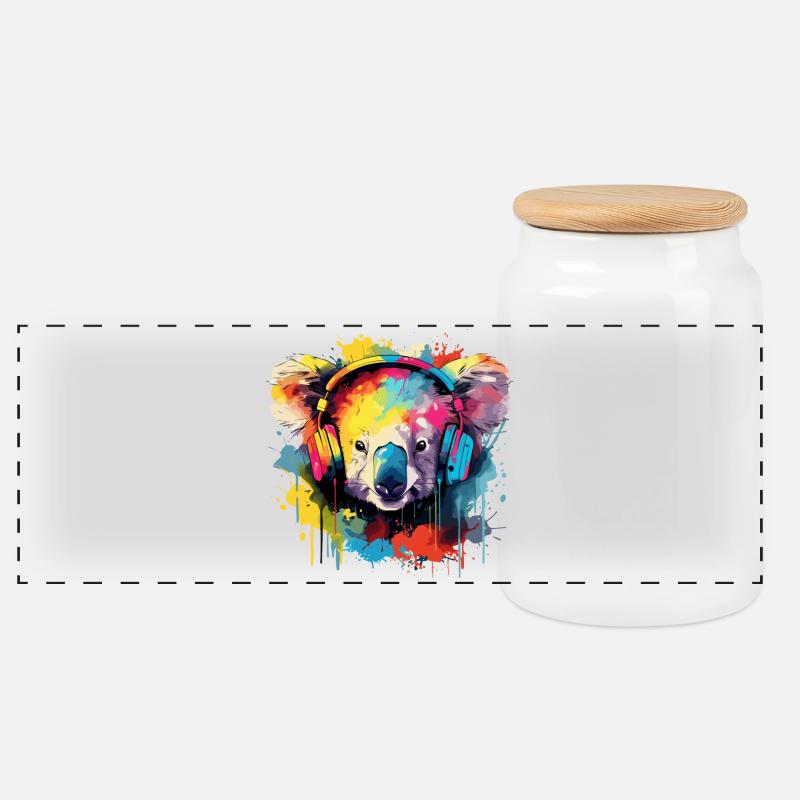 Koala mit Kopfhörer Musik Koala Bär - Panorama Keksdose mit Holzdeckel - Weiß