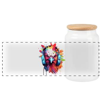 Chicken Rooster With Headphones Music Hen Chickens - Panoramic Cookie Jar with Wooden Lid - white - Front
